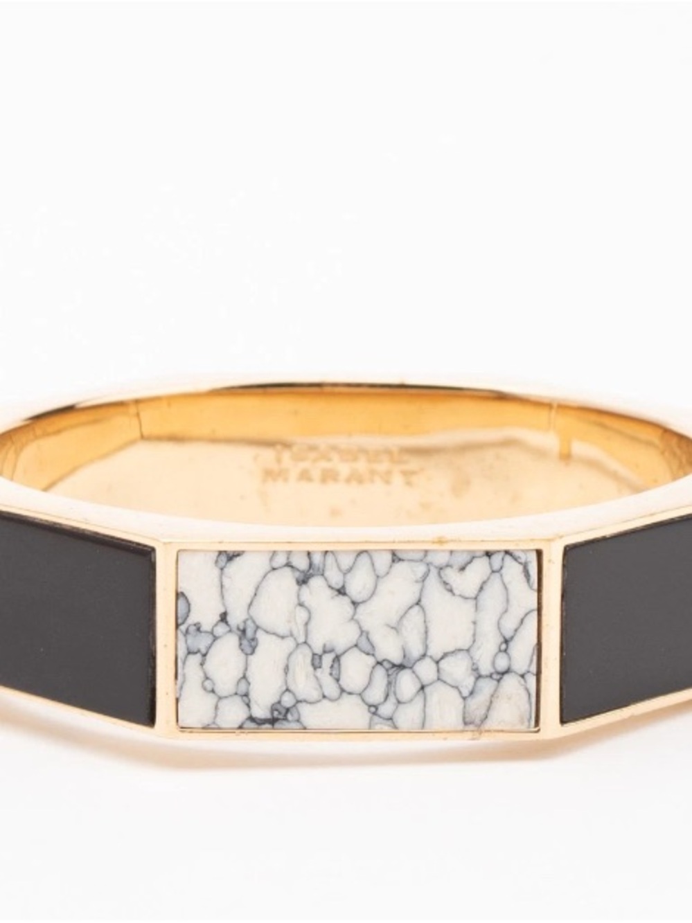 Isabel Marant Gold-Tone Bangle with Black Enamel & White Marbled Inlay